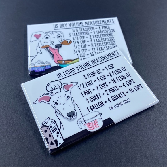 White Greyhound Dog Measuring Chart Magnet Set Cooking Baking Guide - Picture 3 of 4